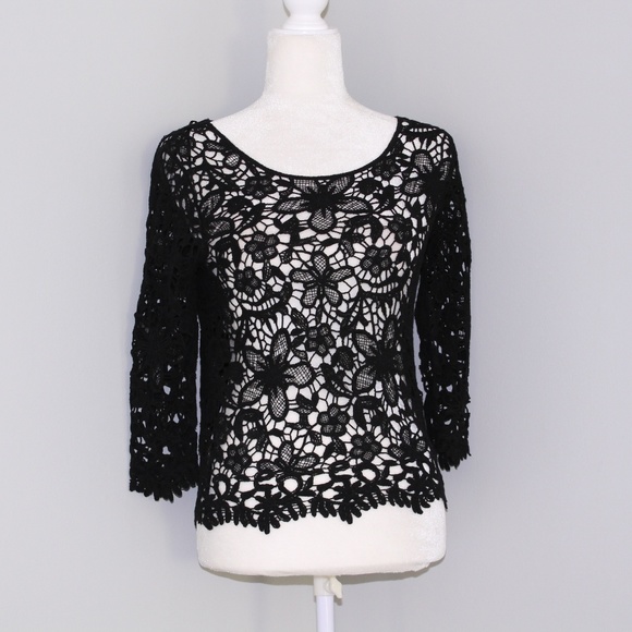 dELiA*s Tops - Delia's Black Lace Long Sleeve Blouse Sz XS